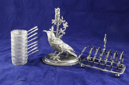 A late Victorian silver plated centrepiece, modelled as a bird beside a flower, by James Deakin & Sons,